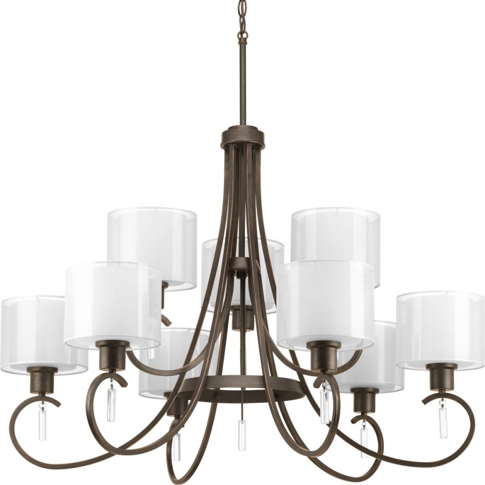 Invite Collection Nine-Light Antique Bronze White  Silk Mylar Shade New Traditional Chandelier Light