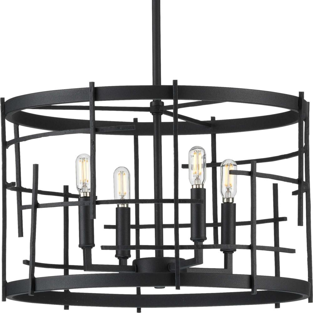 Torres Collection Four-Light Textured Black Modern Chandelier Light