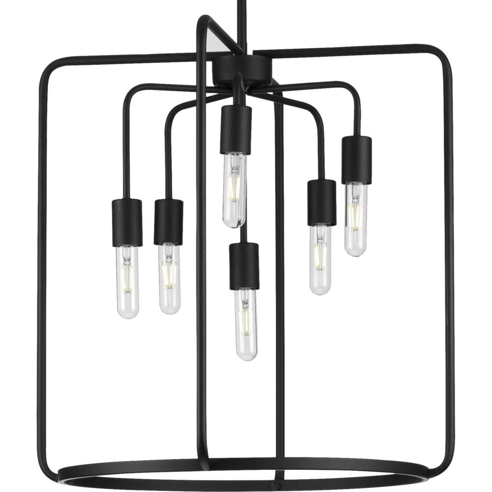 Bonn Collection Six-Light Matte Black Farmhouse Pendant Light