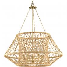 Progress P400324-163 - Laila Collection Five-Light Vintage Brass Coastal Chandelier with Woven Jute Accents