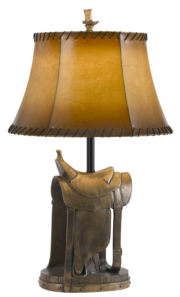 150W 3 Way Cowboy Saddle Resin Table Lamp With Leathrette Shade