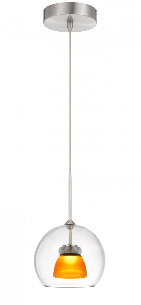 Integrated dimmable LED glass mini pendant light. 6W, 450 lumen, 3000K