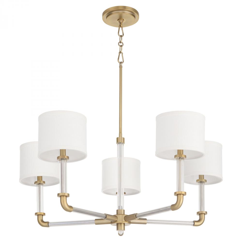 Hightower 5 Light Chandelier | Clear | Aged Brass