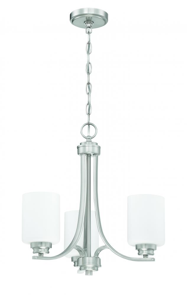 Bolden 3 Light Chandelier in Brushed Polished Nickel (White Glass)