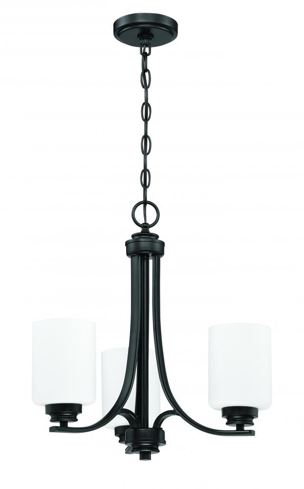 Bolden 3 Light Chandelier in Flat Black (White Glass)