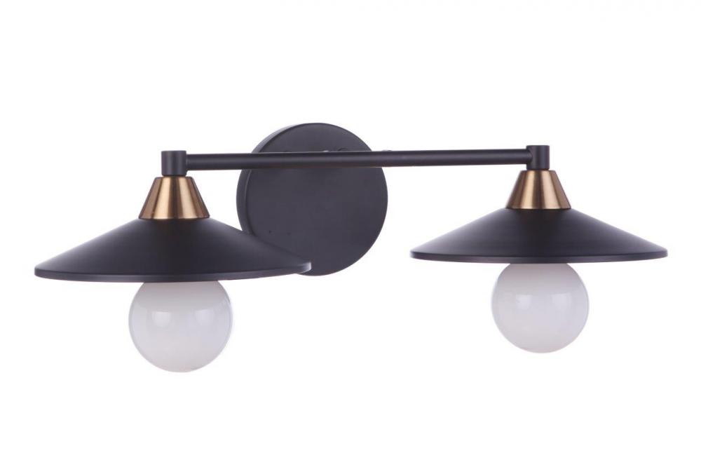 Isaac 2 Light Vanity in Flat Black/Satin Brass