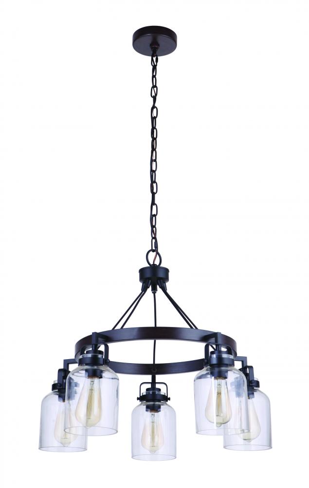 Foxwood 5 Light Chandelier in Flat Black/Dark Teak