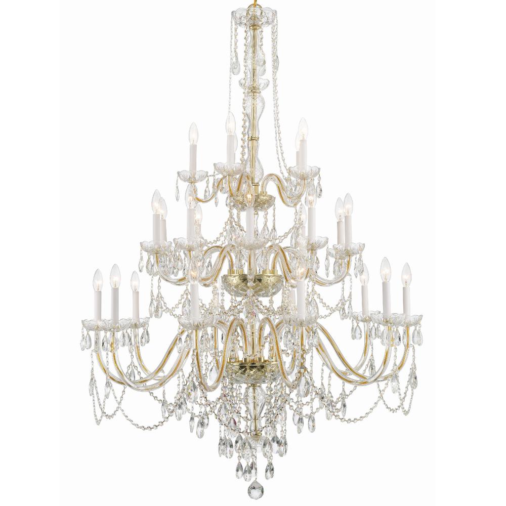 Traditional Crystal 25 Light Hand Cut Crystal Polished Brass Chandelier