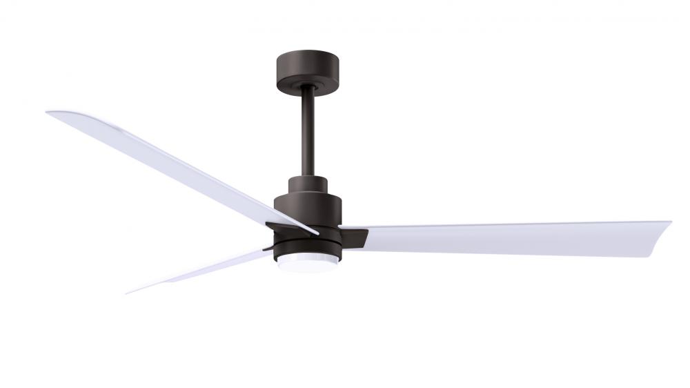 Alessandra 3-blade transitional ceiling fan in textured bronze finish with matte white blades. Opt