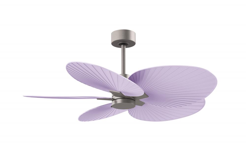 Alessandra Tropical 5-blade ceiling fan in Brushed Nickel and Lilac blades.