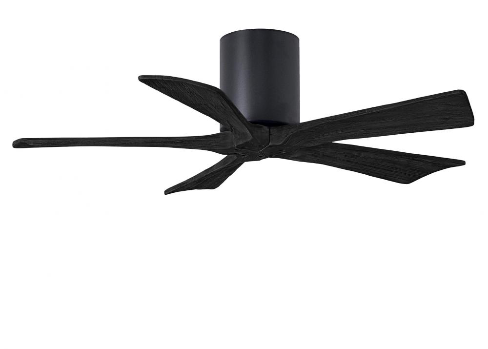 Irene-5H five-blade flush mount paddle fan in Matte Black finish with 42” solid matte black wood