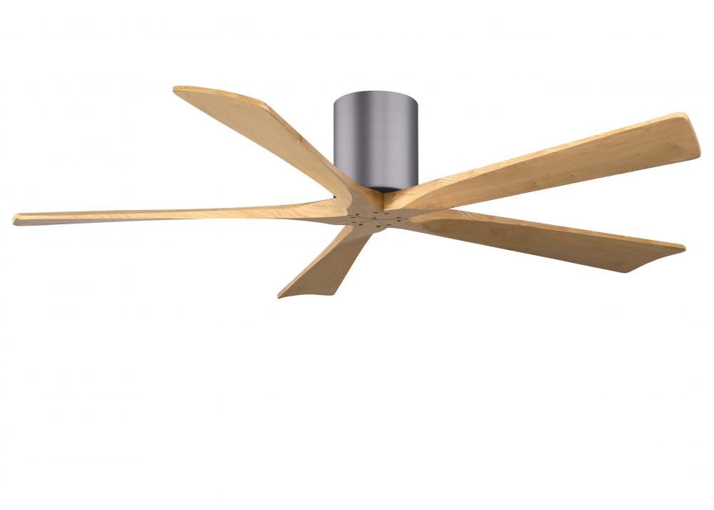 Irene-5H three-blade flush mount paddle fan in Brushed Pewter finish with 60” Light Maple tone b