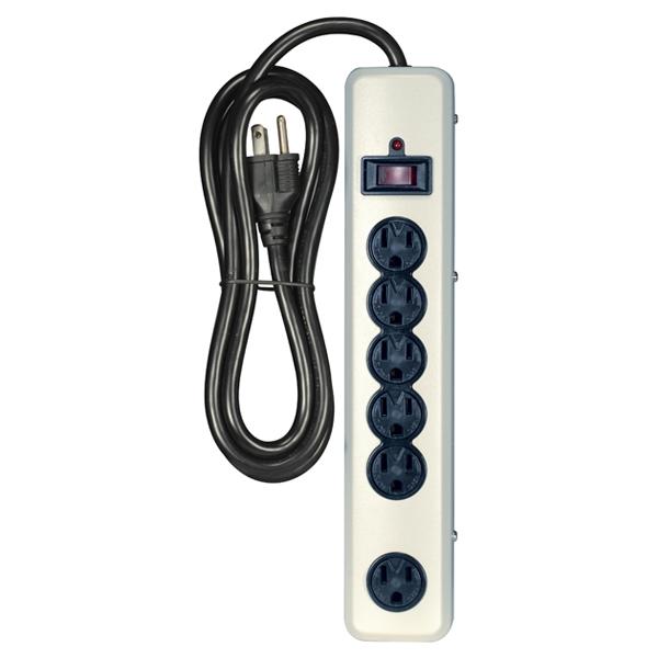 6 Outlet Metal Surge Strip; 6 Foot 14/3 SJT With Straight Plug; 1200 Joules; 15A-120V; 1875W