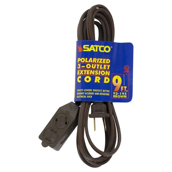 9 Foot Extension Cord; Brown Finish; 16/2 SPT-2; Indoor Only; 13A-125V-1625W Rating