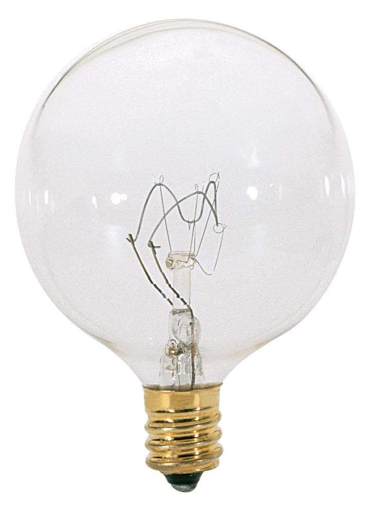 60 Watt G16 1/2 Incandescent; Clear; 2500 Average rated hours; 642 Lumens; Candelabra base; 130