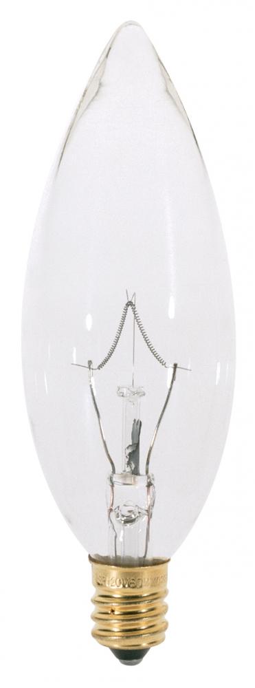 60 Watt B10 Incandescent; Clear; 1500 Average rated hours; 672 Lumens; Candelabra base; 120 Volt;