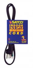 Satco Products Inc. 93/5040 - 3 Foot; 3 Wire Heavy Duty Replacement Garbage Disposal Cord; 16-3 SPT-2 Black; Indoor Use Only;