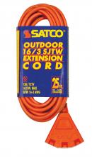 Satco Products Inc. 93/5053 - 25 Foot; 3 Wire; 3 Fan Outlet Extension Cord; 16-3 SJT Orange; 13A-125V; 1625W