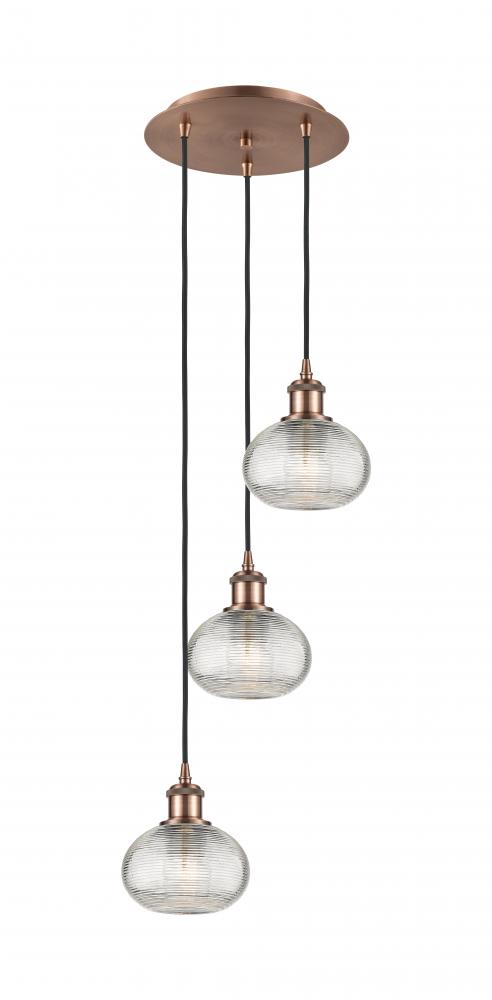 Ithaca - 3 Light - 13 inch - Antique Copper - Cord hung - Multi Pendant