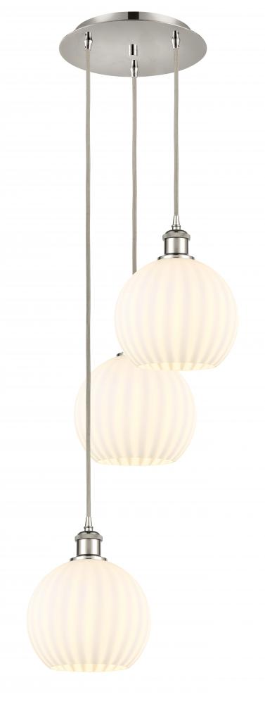 White Venetian - 3 Light - 15 inch - Polished Nickel - Cord Hung - Multi Pendant