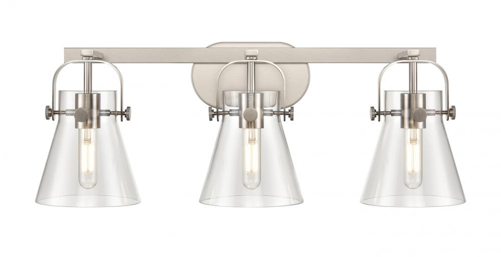 Pilaster II Cone - 3 Light - 27 inch - Satin Nickel - Bath Vanity Light