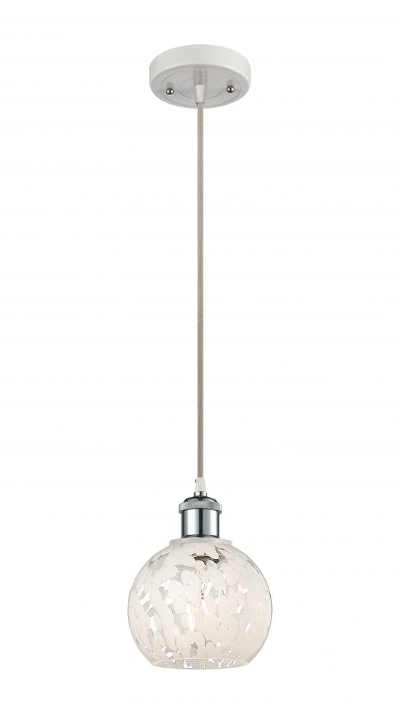 White Mouchette - 1 Light - 6 inch - White Polished Chrome - Cord Hung - Mini Pendant