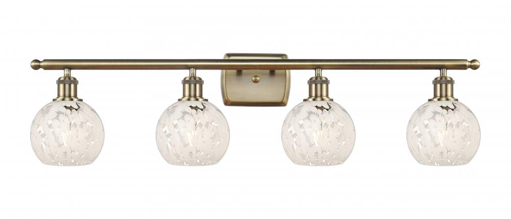 White Mouchette - 4 Light - 36 inch - Antique Brass - Bath Vanity Light