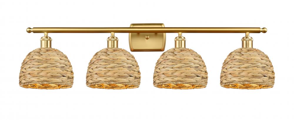 Woven Rattan - 4 Light - 38 inch - Satin Gold - Bath Vanity Light