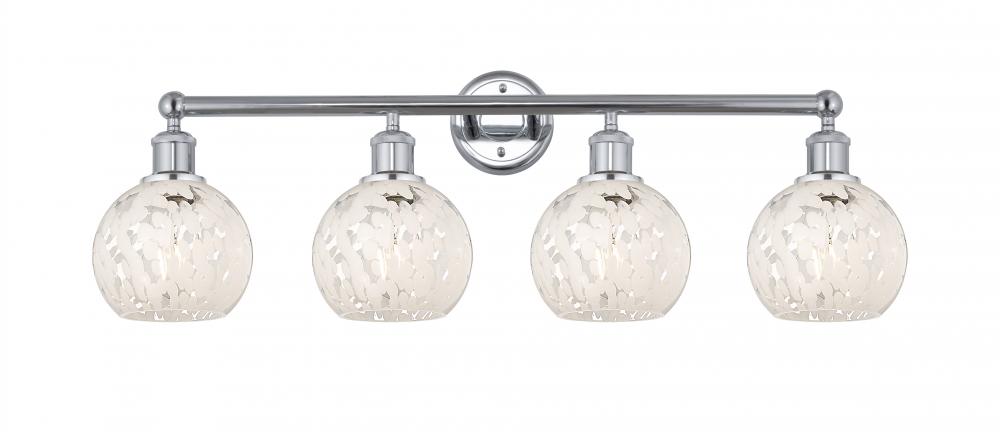 White Mouchette - 4 Light - 33 inch - Polished Chrome - Bath Vanity Light