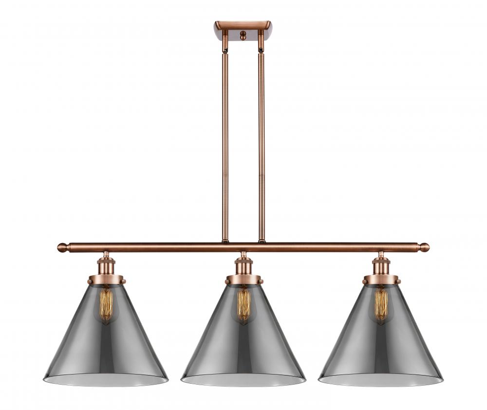 Cone - 3 Light - 36 inch - Antique Copper - Stem Hung - Island Light