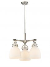 Innovations Lighting 410-3CR-SN-G412-7WH - Newton Bell - 3 Light - 21 inch - Satin Nickel - Pendant