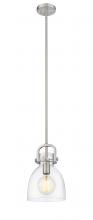 Innovations Lighting 412-1S-SN-8CL-LED - Newton Bell - 1 Light - 8 inch - Brushed Satin Nickel - Cord hung - Mini Pendant