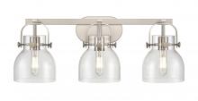 Innovations Lighting 423-3W-SN-G412-6CL - Pilaster II Bell - 3 Light - 27 inch - Satin Nickel - Bath Vanity Light