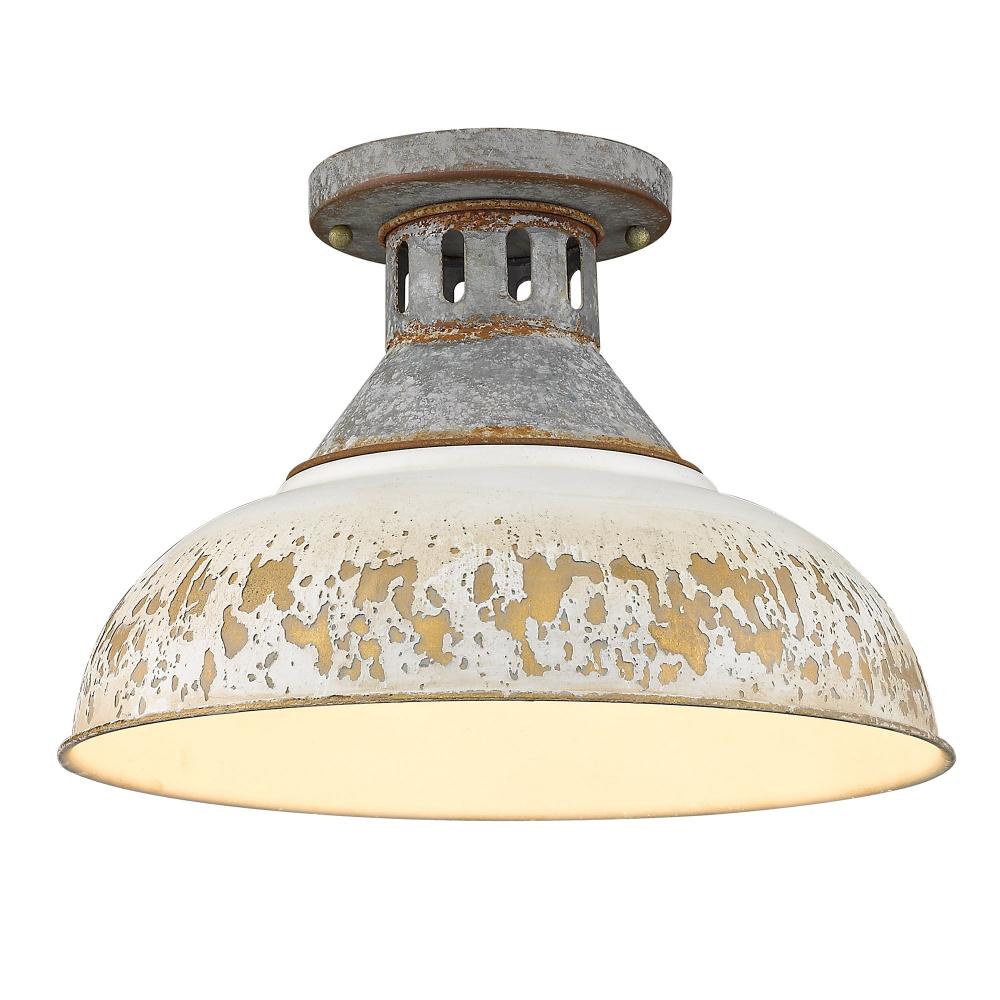 Kinsley Semi-Flush in Aged Galvanized Steel with Antique Ivory Shade