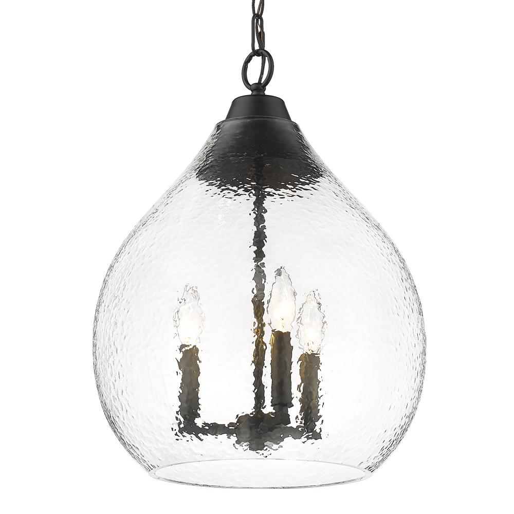 Ariella 3-Light Pendant in Matte Black with Hammered Clear Glass