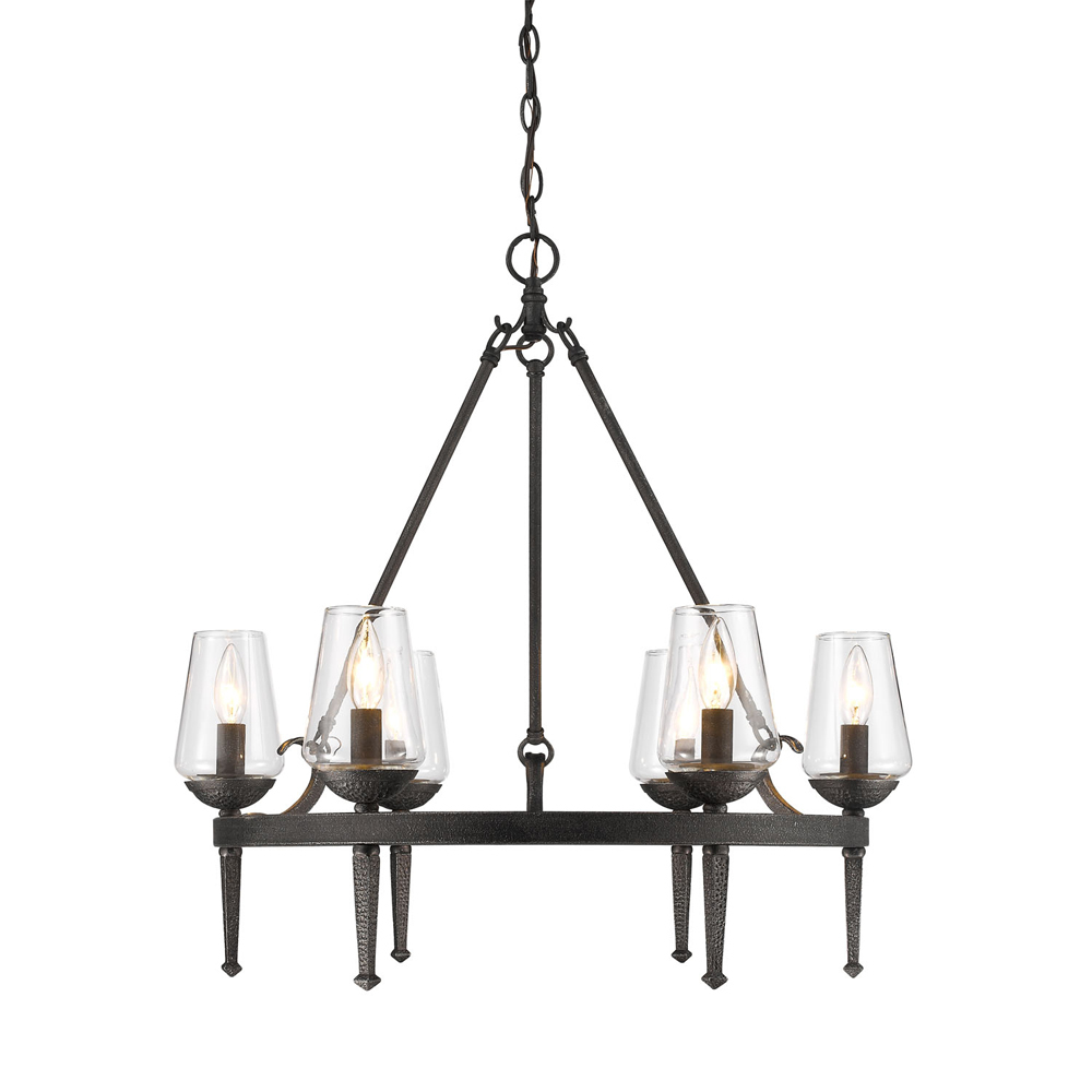Marcellis 6 Light Chandelier in Dark Natural Iron with Clear Glass