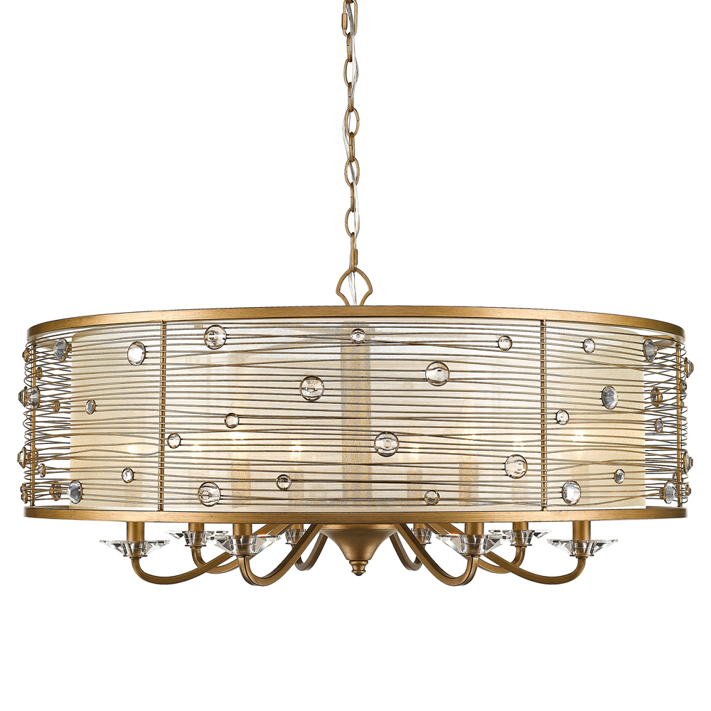 Joia 8 Light Chandelier in Peruvian Gold with a Sheer Filigree Mist Shade