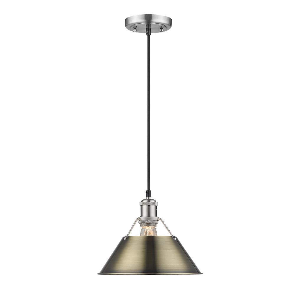 Orwell 10" Wide Medium Pendant in Pewter with Aged Brass