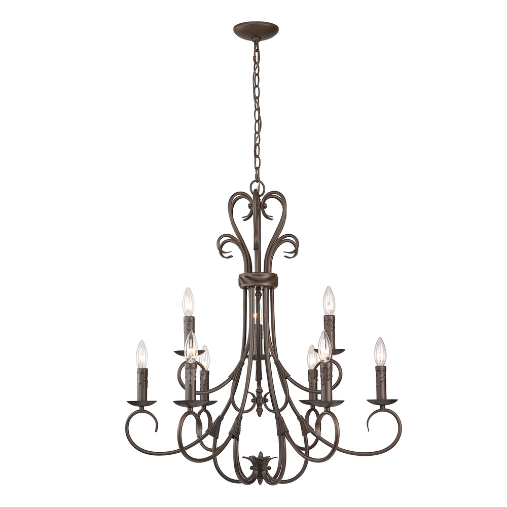 Homestead 2 Tier - 9 Light Candelabra Chandelier in Rubbed Bronze with Drip Candlesticks