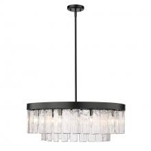 Golden 1768-9 BLK-HWG - Ciara BLK 9 Light Chandelier in Matte Black with Hammered Water Glass Shade