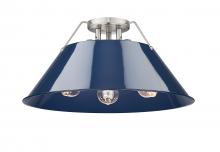 Golden 3306-3FM PW-NVY - Orwell PW 3 Light Flush Mount in Pewter with Matte Navy shade