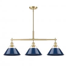 Golden 3306-LP BCB-NVY - Orwell BCB 3 Light Linear Pendant in Brushed Champagne Bronze with Matte Navy shades