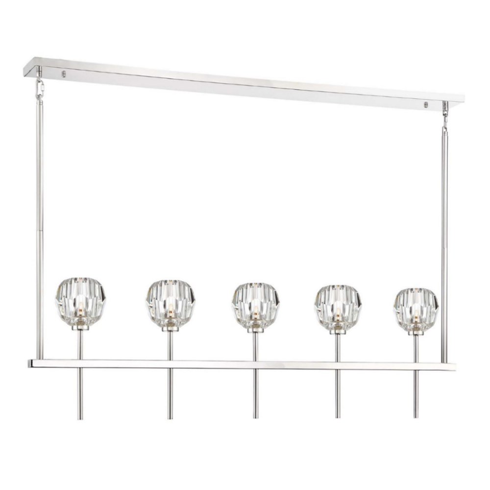 5-Light 46" Polished Nickel Linear Sputnik Crystal Chandelier