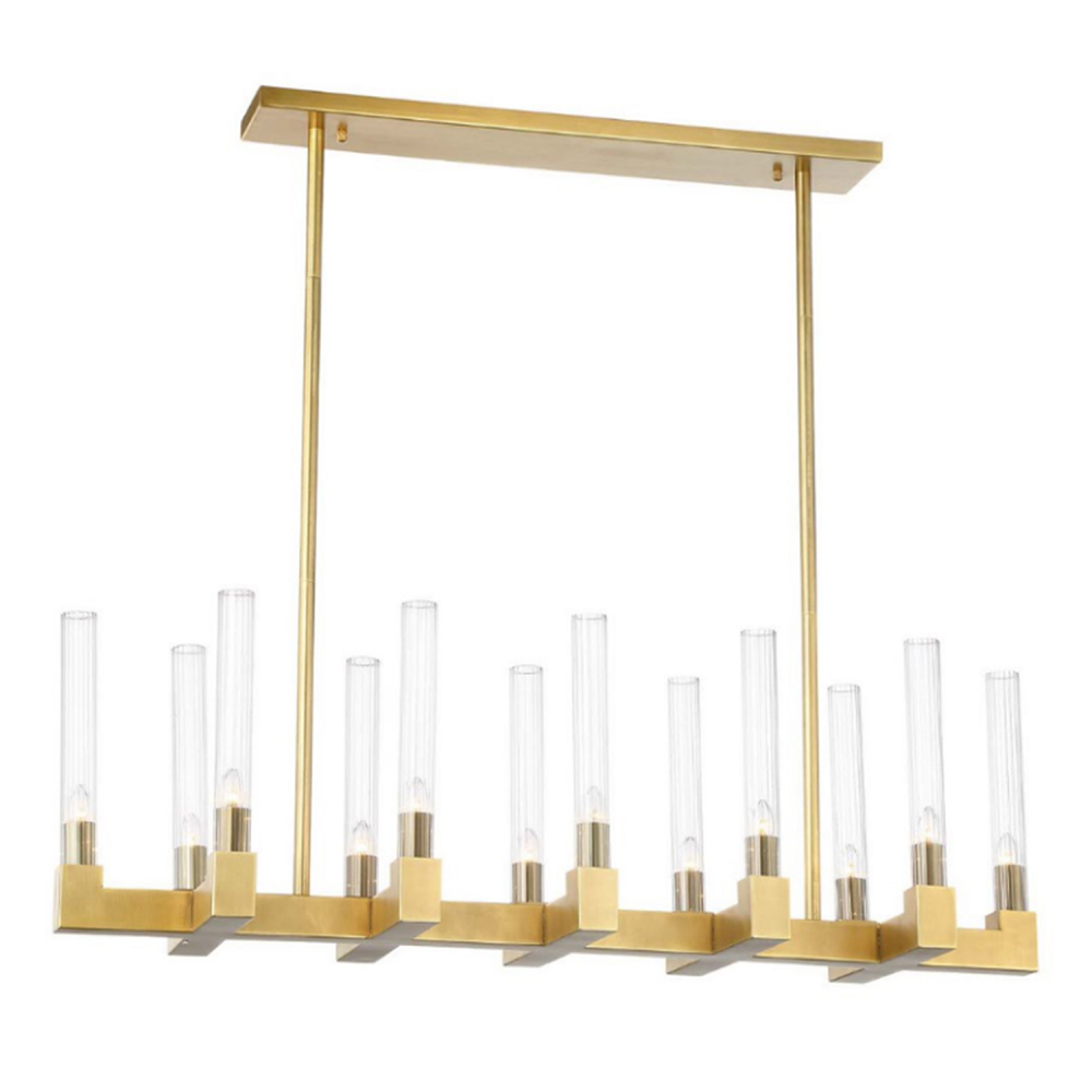 12-Light 40" Arm Styled Linear Aged Brass Chandelier