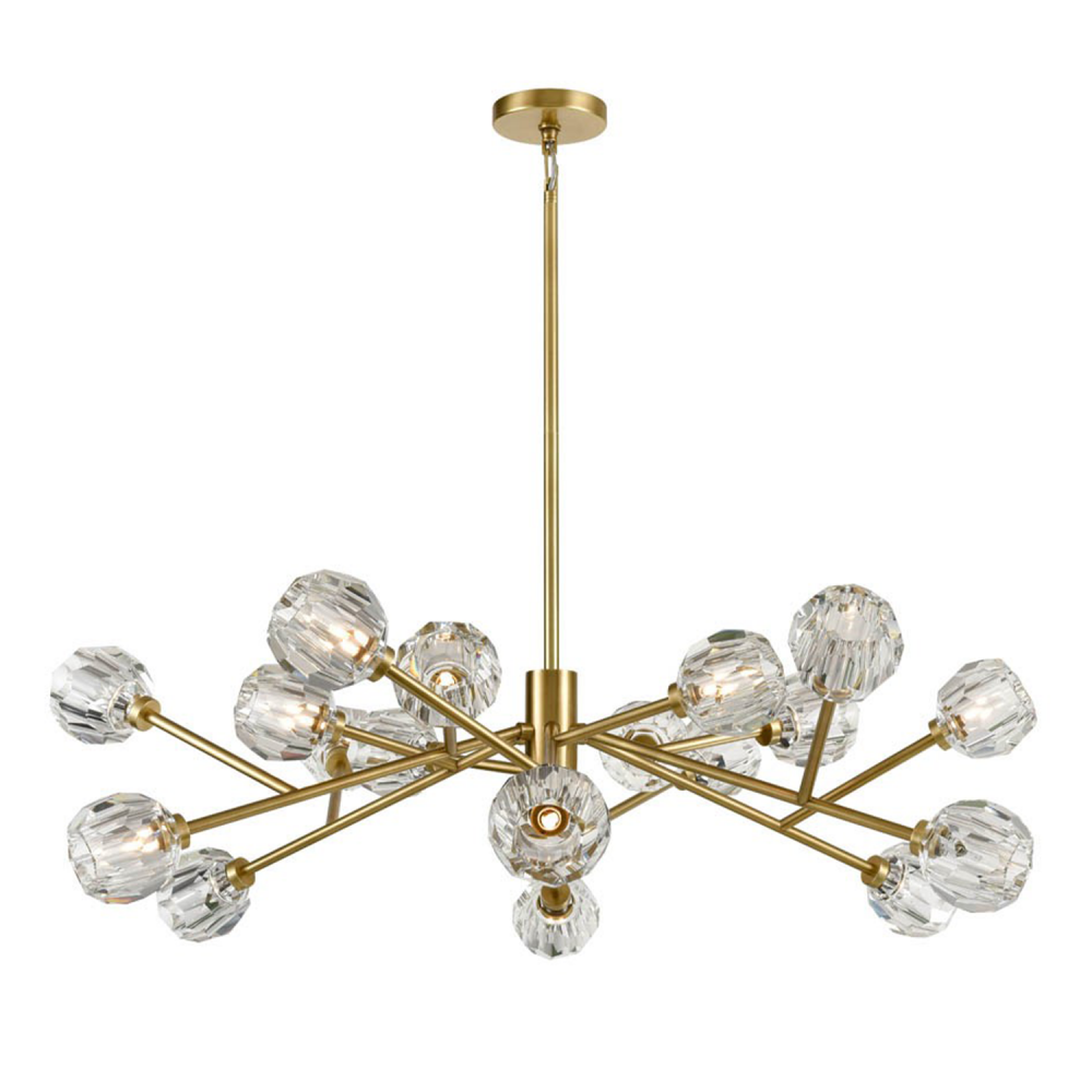 18-Light 48" Modern Sputnik Aged Brass Crystal Chandelier