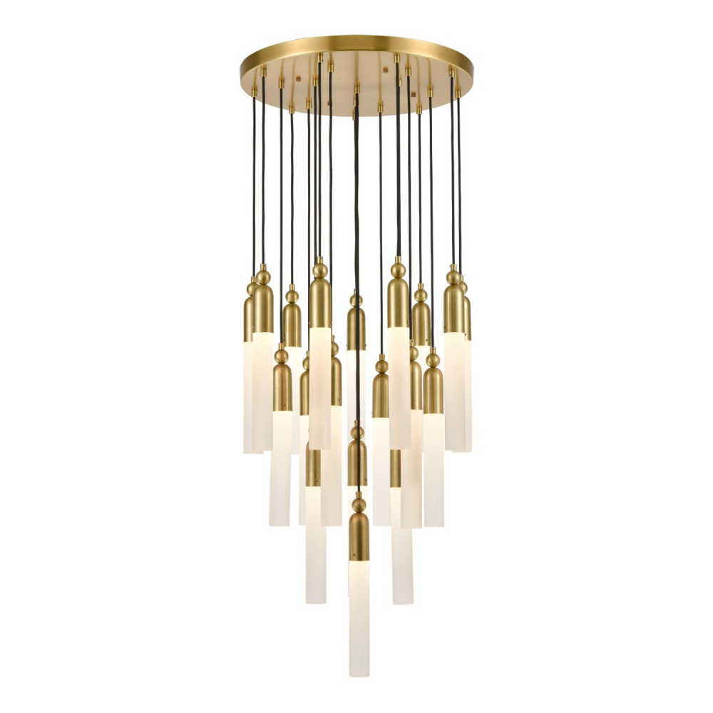 19-Light 25" Cylindrical Glass Aged Brass Multi Pendant