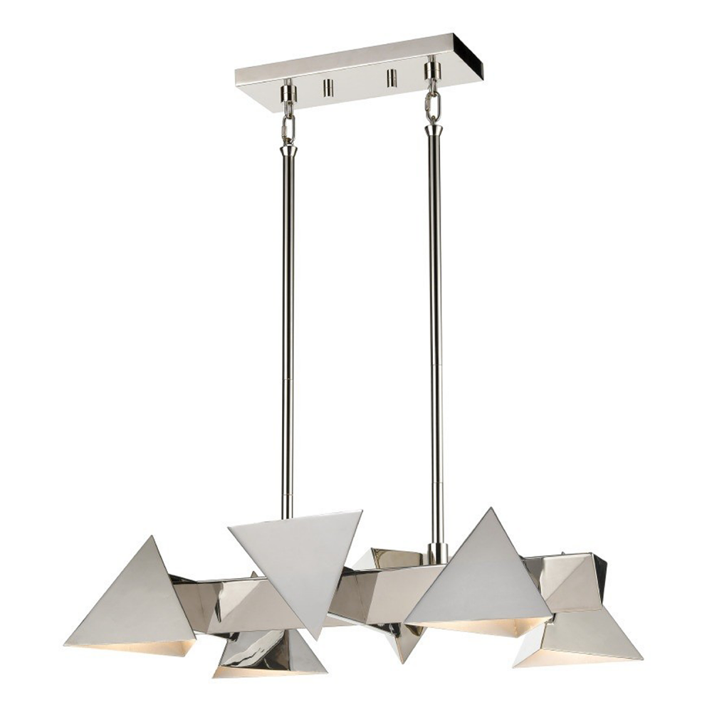 6-Light Geometric Triangular Polished Nickel Linear Pendant