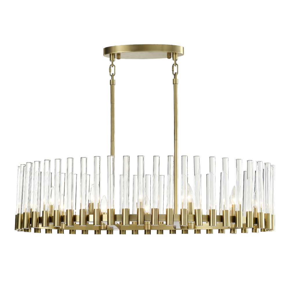 12-Light 40" Oval Aged Brass Linear Glass Chandelier