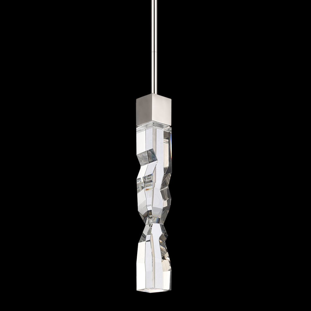 LED 3CCT 1-Light 2"x2" Carved Crystal Polished Nickel Mini-Pendant