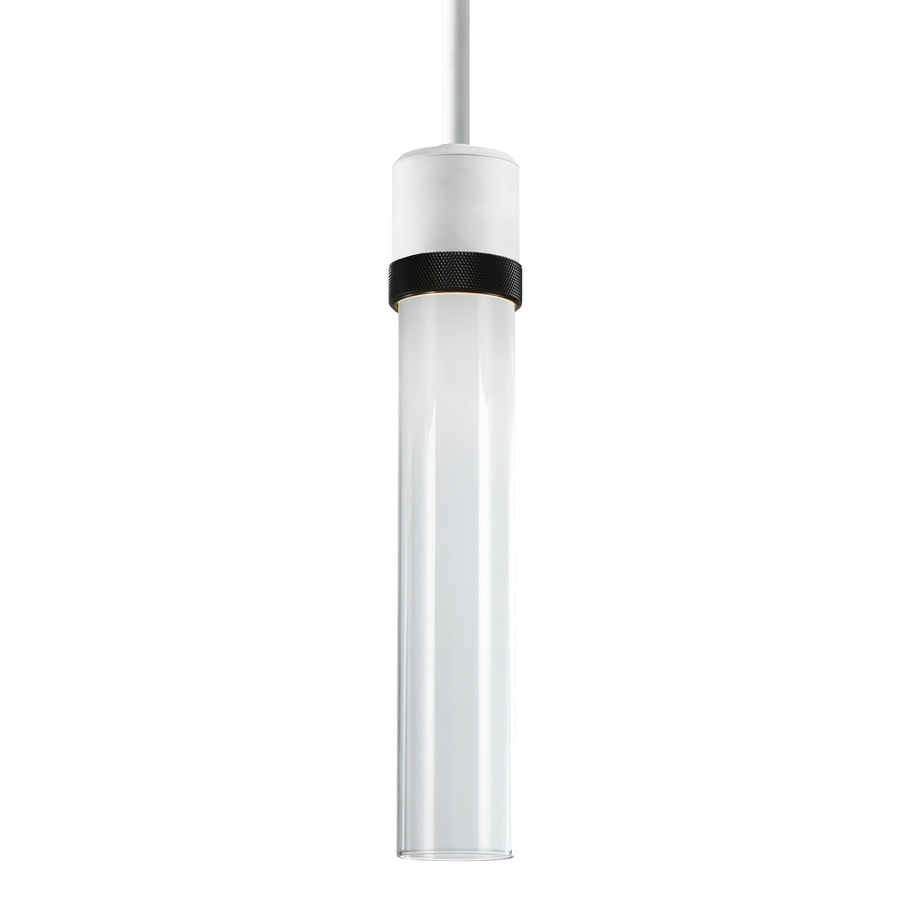 3" LED 3CCT Cylindrical Pendant Light, 12" Clear Glass and Matte White with Black Finish